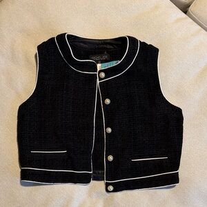 Rachel Zoe Black Vest with White Piping